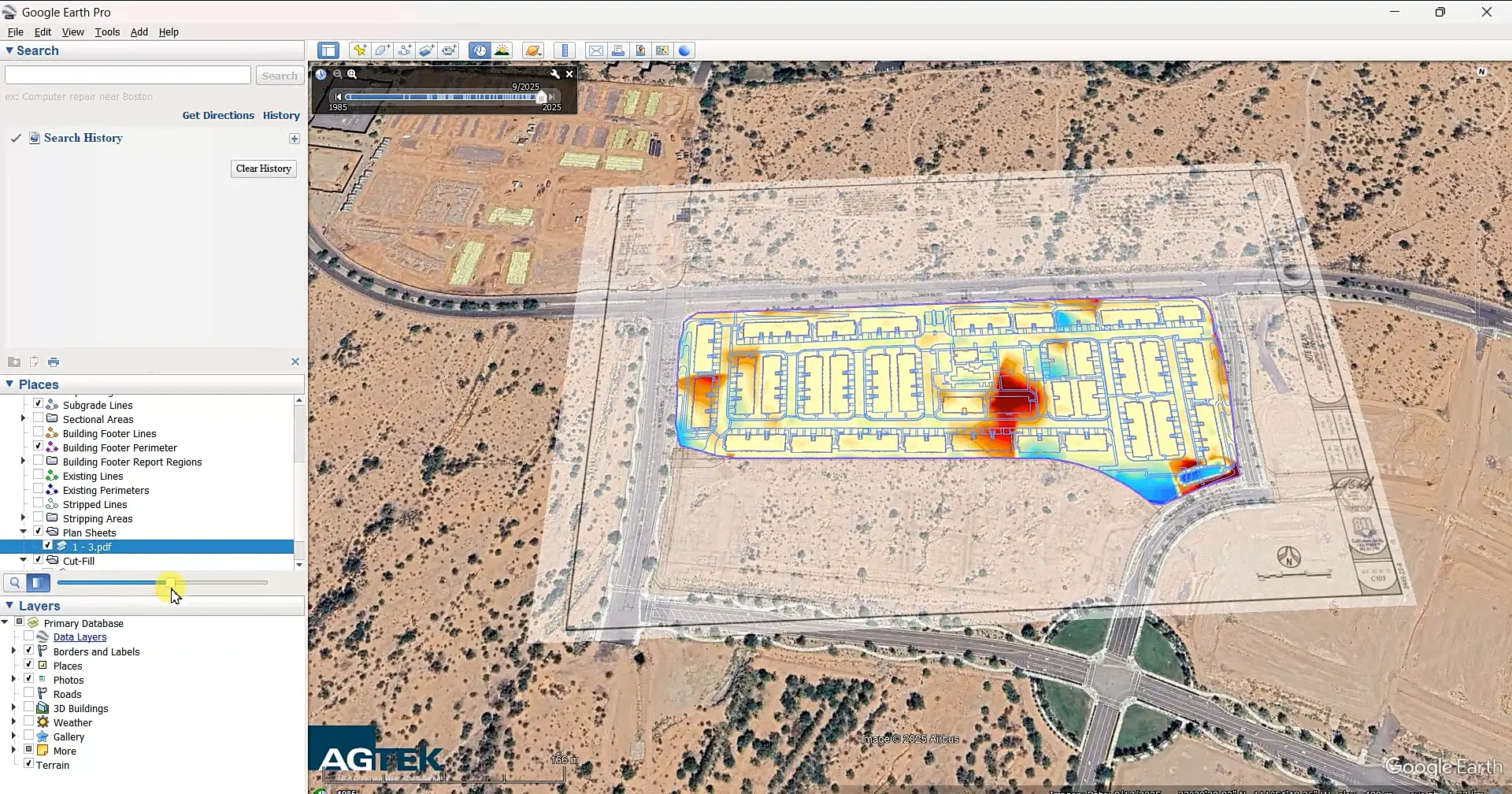 cut fill map google earth overlay AGTEK