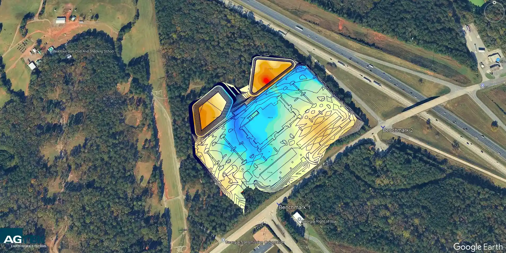 Earthwork Takeoff 3D Model. Google Maps Overlay